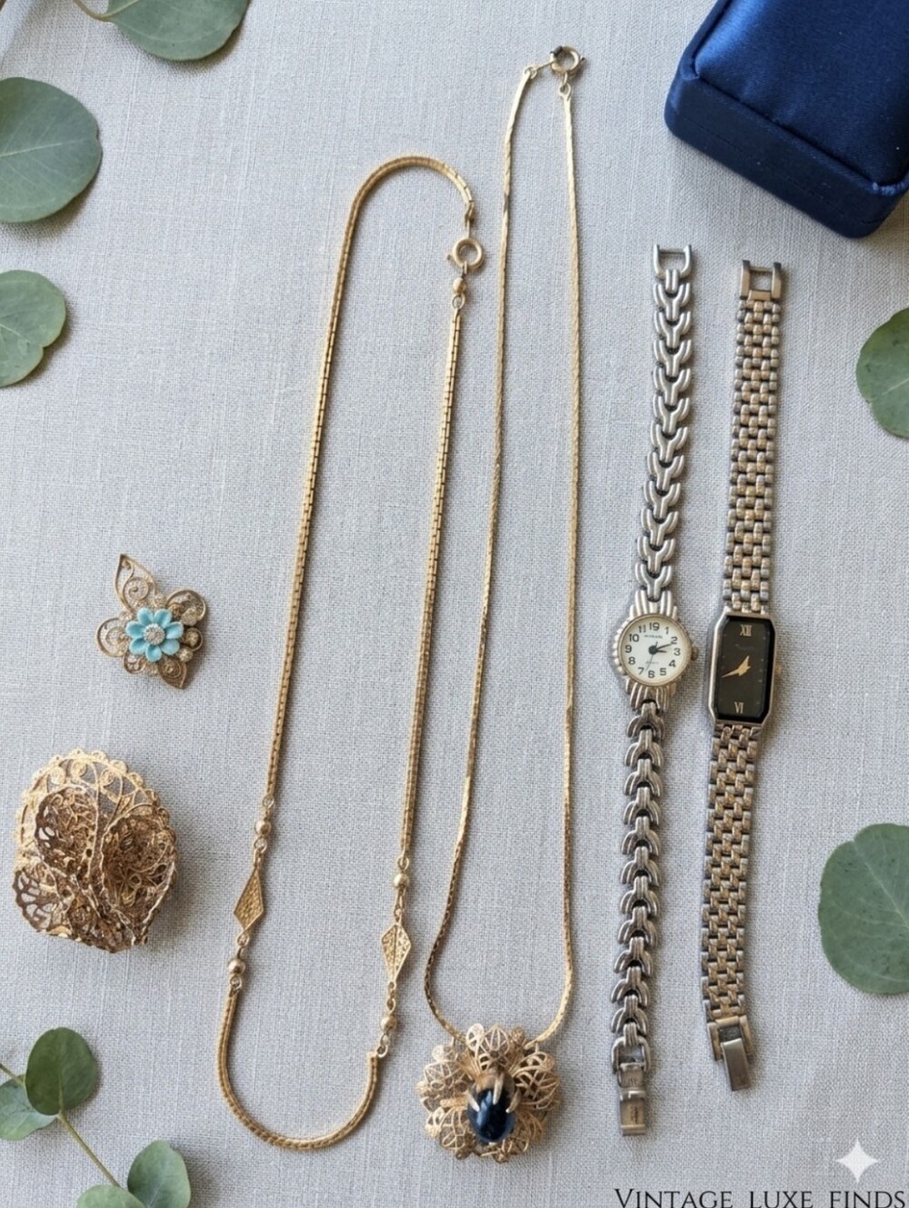Beautiful 6-piece estate sale vintage jewelry lot featuring classic mid-century
